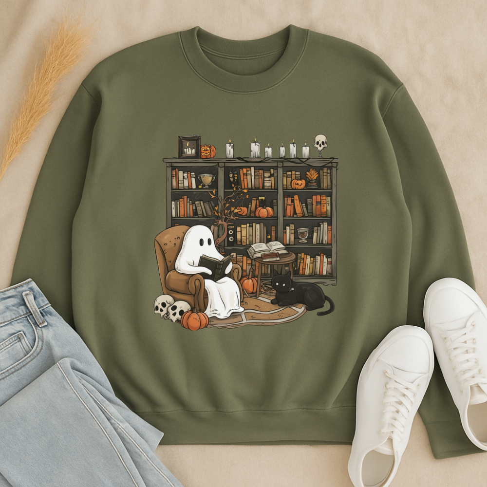 Retro Ghost Reading Books Sweatshirt