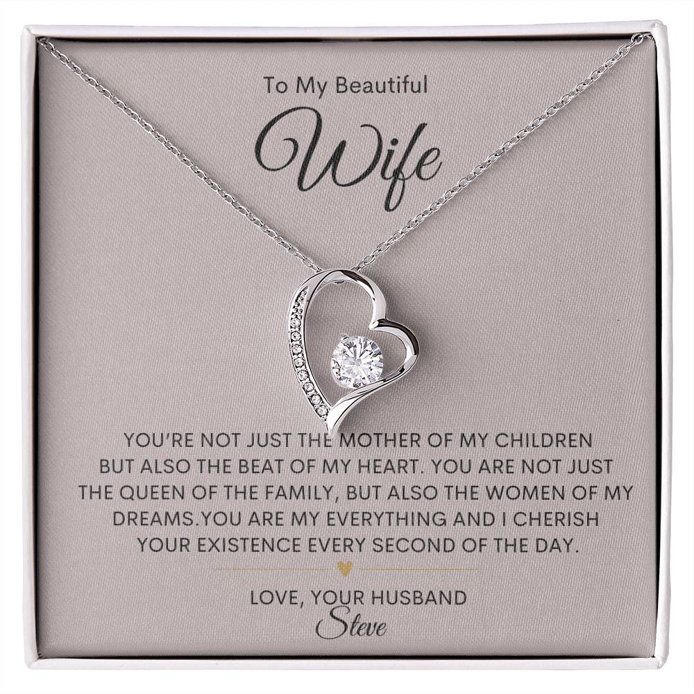To My Beautiful Wife /Love Your Husband Personalized Message Card With Forever Love Necklace