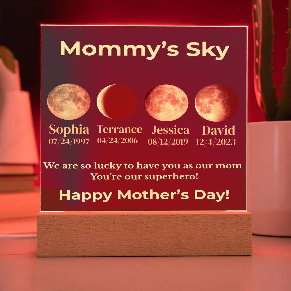 Personalized Moon Phase Acrylic Plaque – “Mommy’s Sky”