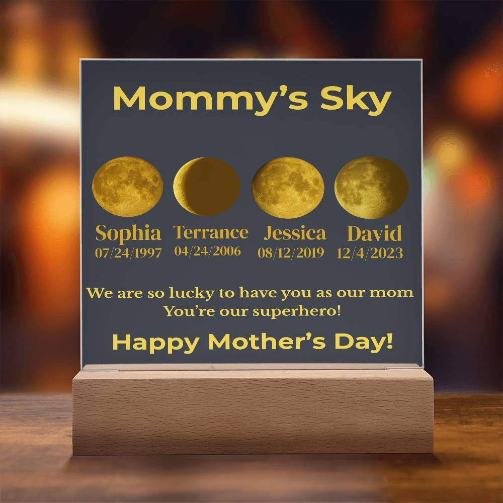 Personalized Moon Phase Acrylic Plaque – “Mommy’s Sky”