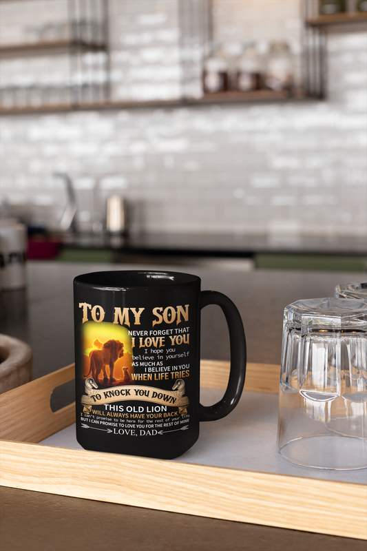 Dad To Son Never Forget Black Mug, 15oz