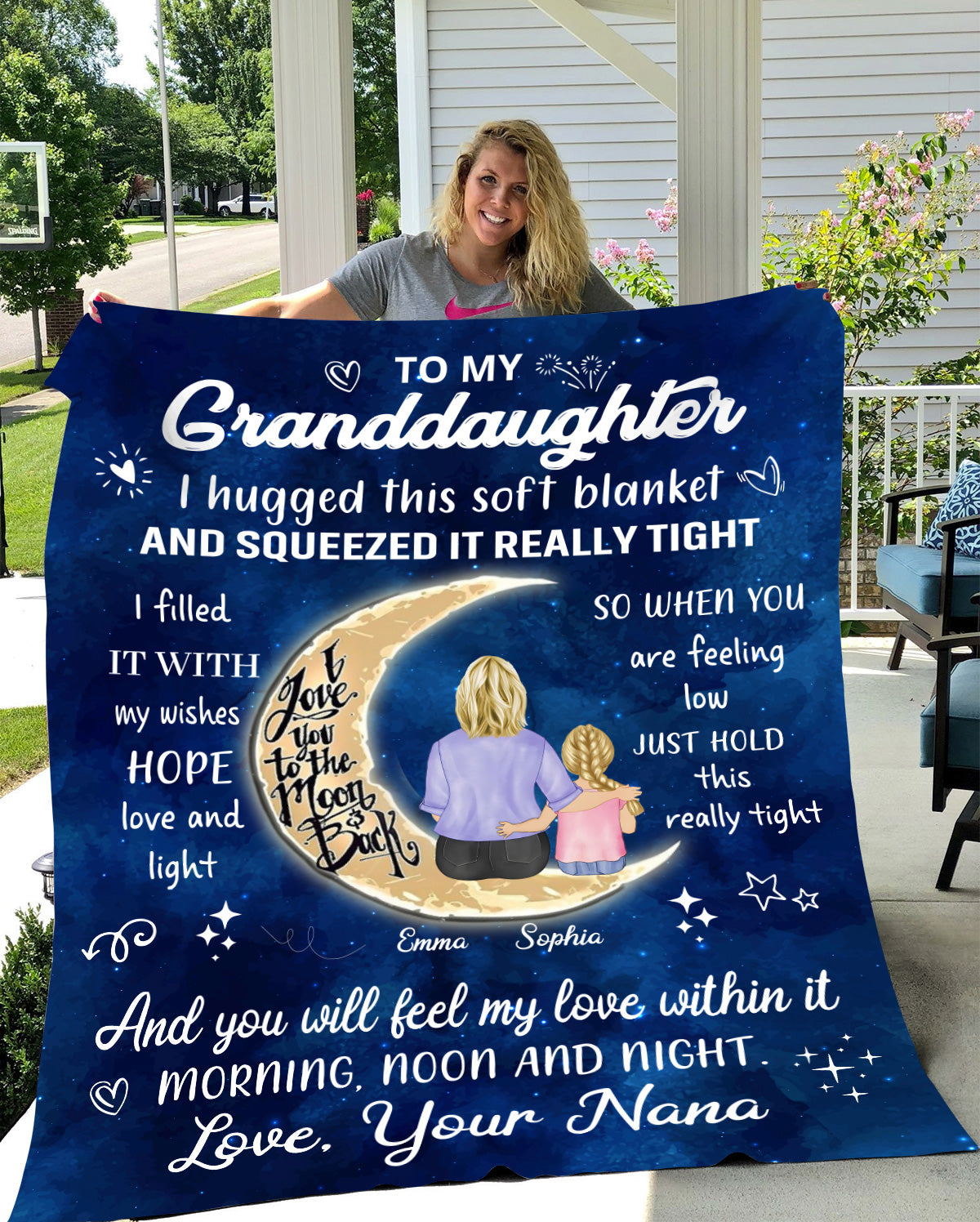 To My Granddaughter I Love You To The Moon And Back Personalized Blankets