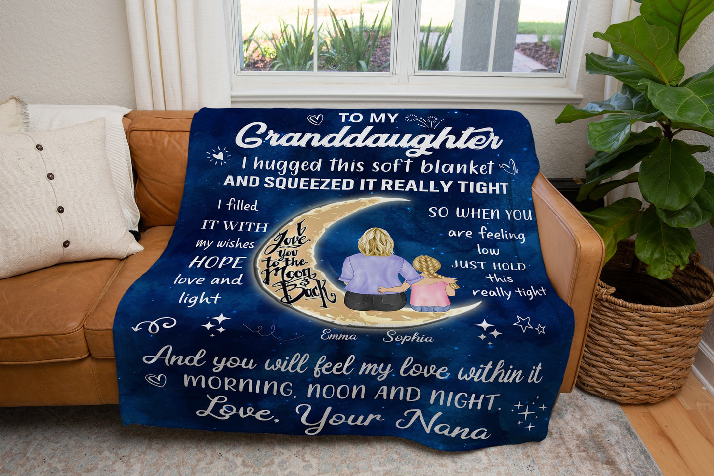 To My Granddaughter I Love You To The Moon And Back Personalized Blankets