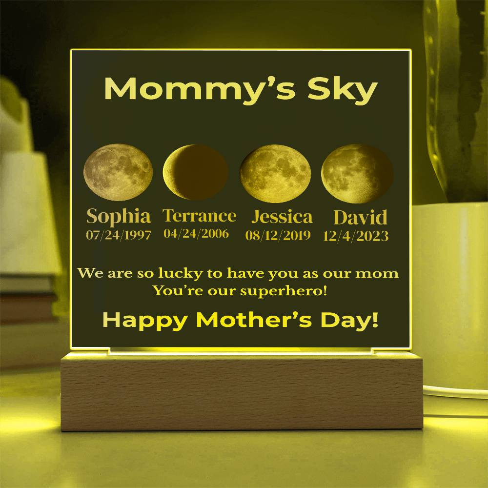 Personalized Moon Phase Acrylic Plaque – “Mommy’s Sky”