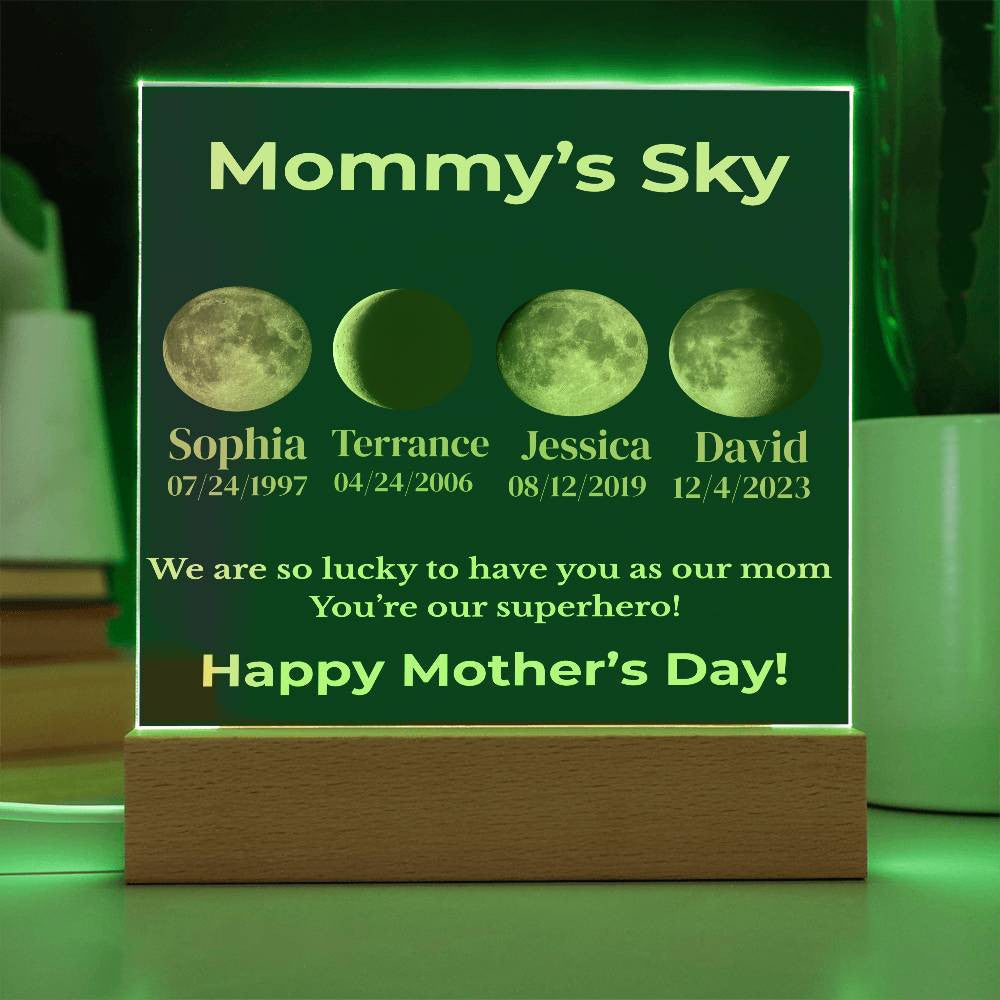 Personalized Moon Phase Acrylic Plaque – “Mommy’s Sky”