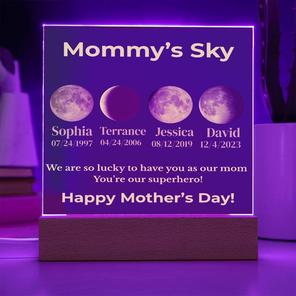 Personalized Moon Phase Acrylic Plaque – “Mommy’s Sky”
