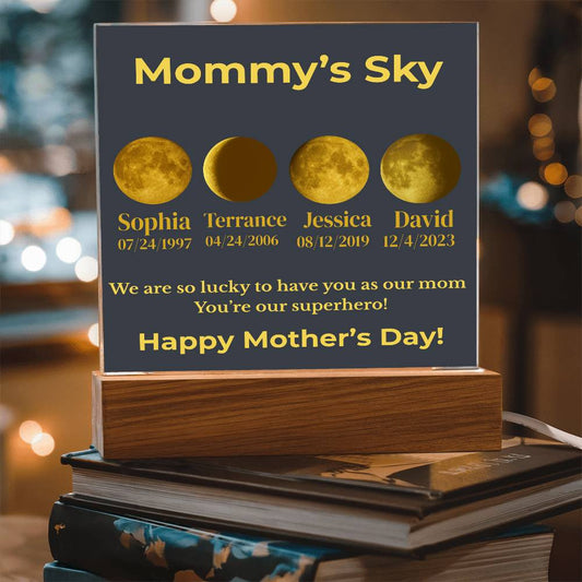 Personalized Moon Phase Acrylic Plaque – “Mommy’s Sky”