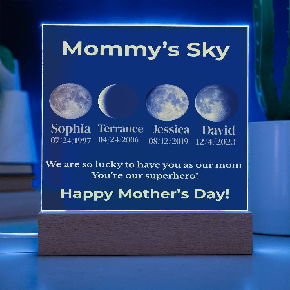 Personalized Moon Phase Acrylic Plaque – “Mommy’s Sky”