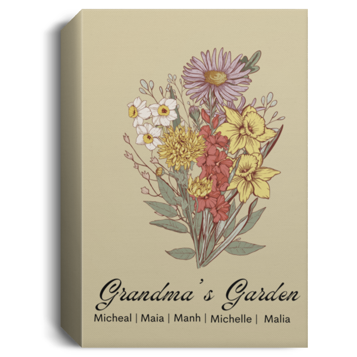 Personalized Birth Flower Family Bouquet Canvas