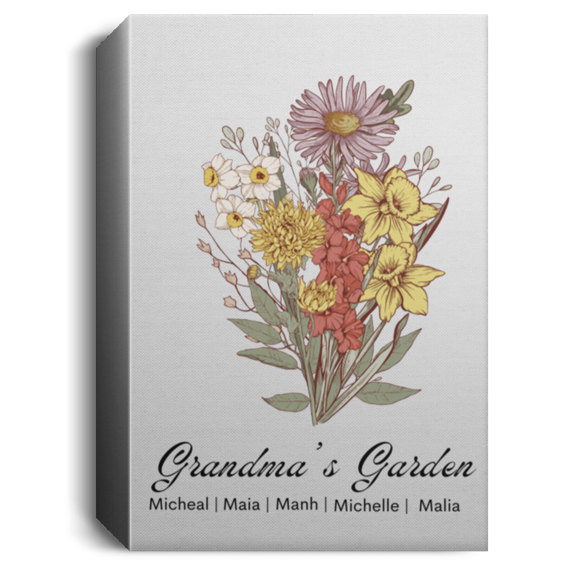 Personalized Birth Flower Family Bouquet Canvas