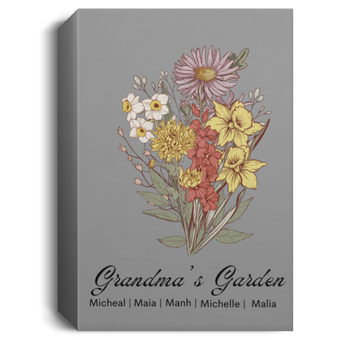 Personalized Birth Flower Family Bouquet Canvas