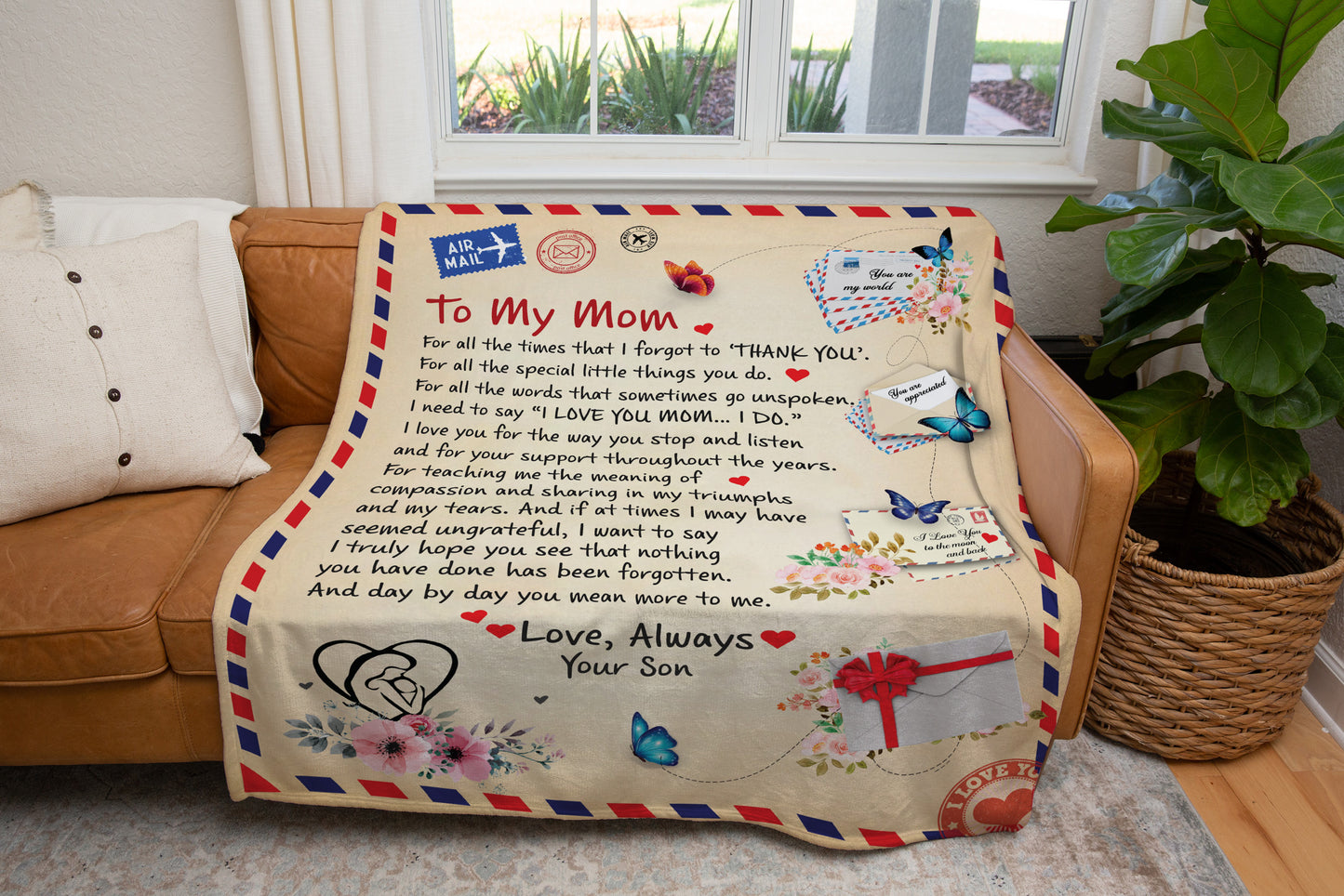 To My Mom Love Always Your Son PostCard Blanket