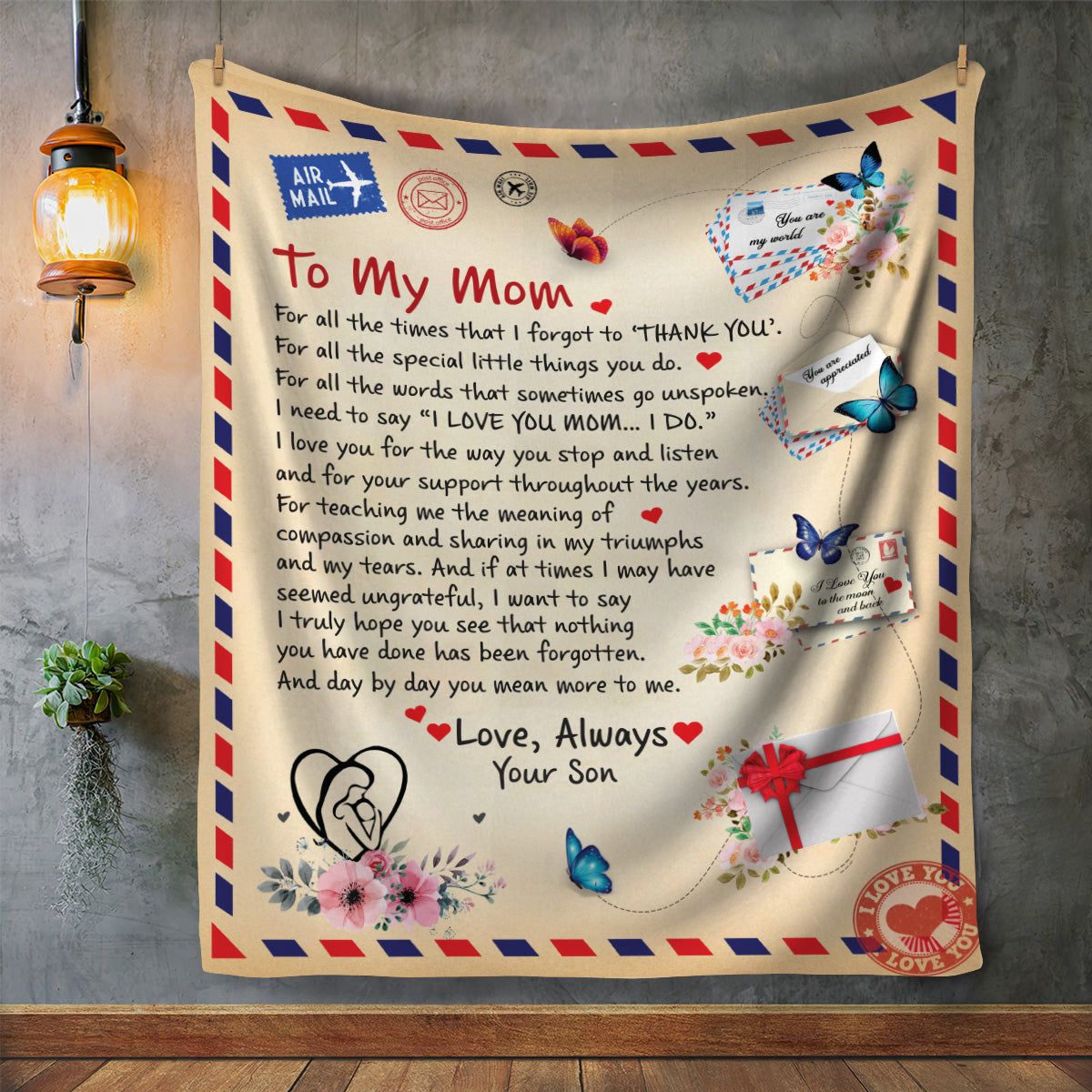 To My Mom Love Always Your Son PostCard Blanket