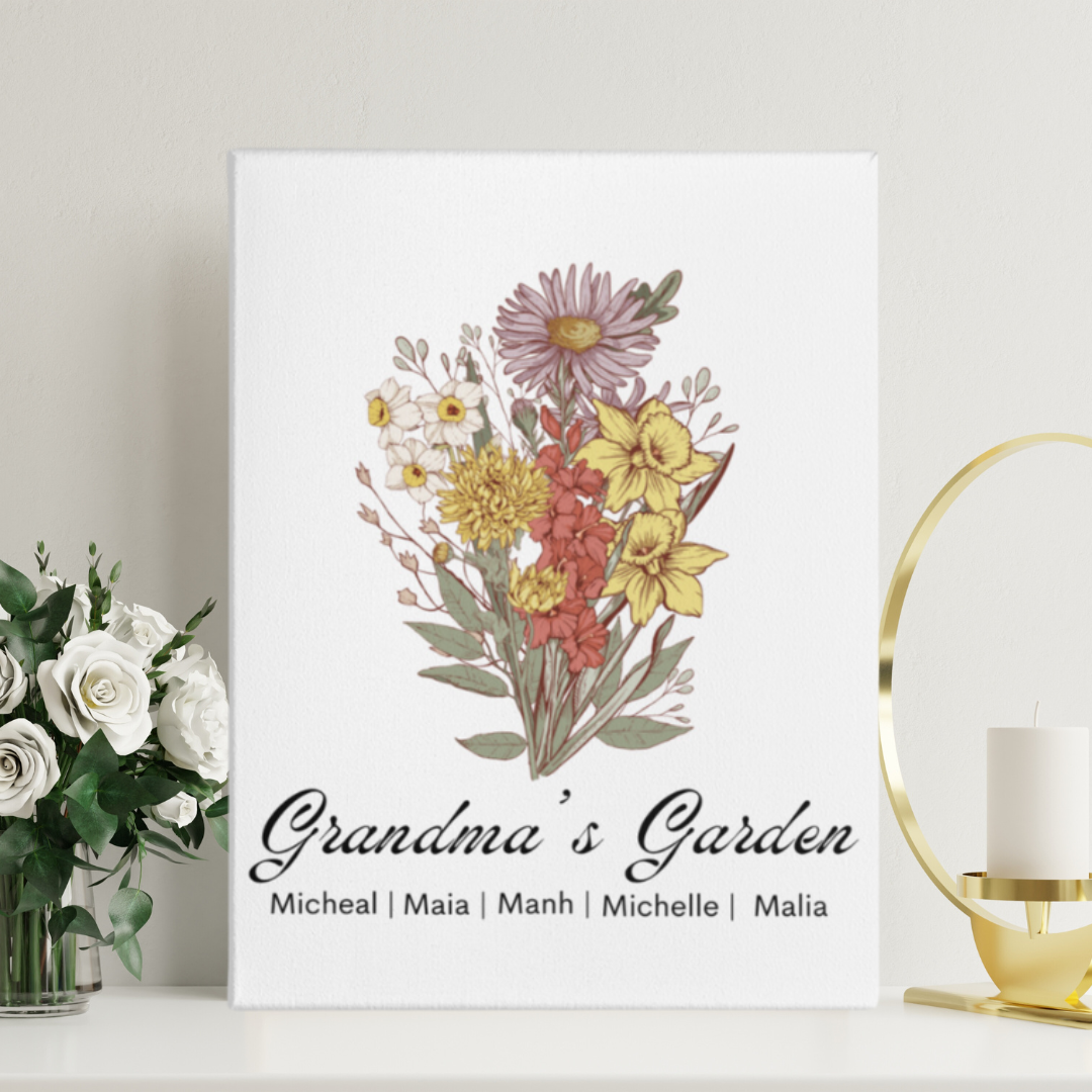 Personalized Birth Flower Family Bouquet Canvas