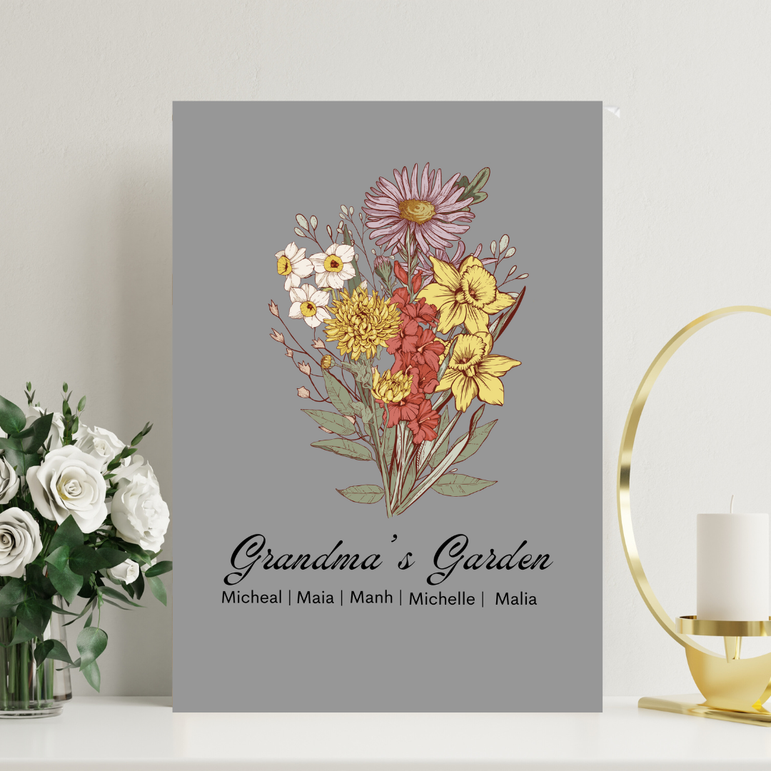 Personalized Birth Flower Family Bouquet Canvas