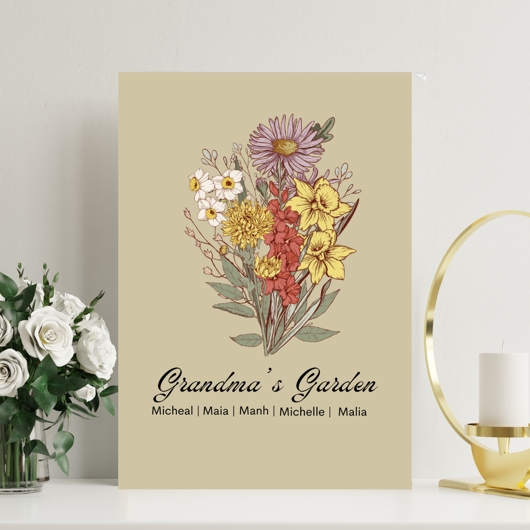 Personalized Birth Flower Family Bouquet Canvas