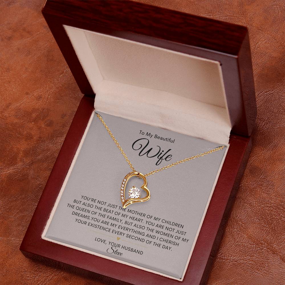 To My Beautiful Wife /Love Your Husband Personalized Message Card With Forever Love Necklace