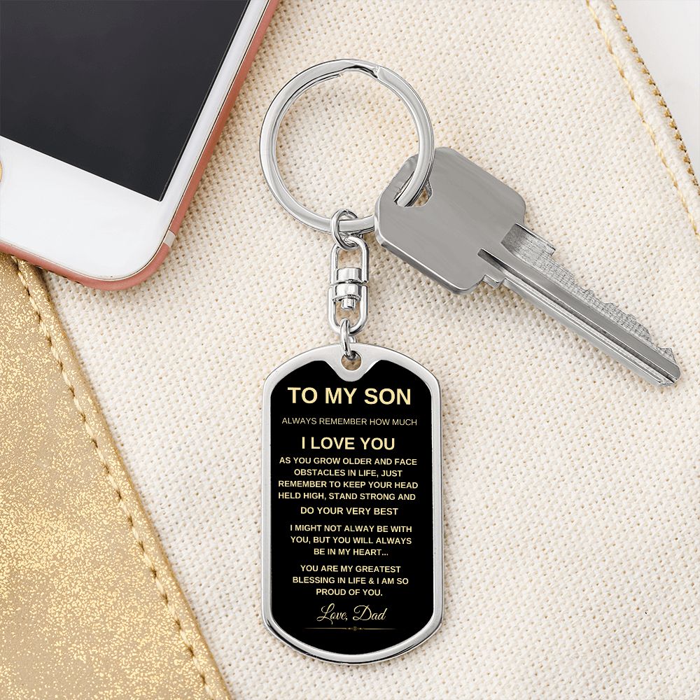 TO MY SON DOG TAG KEYCHAIN