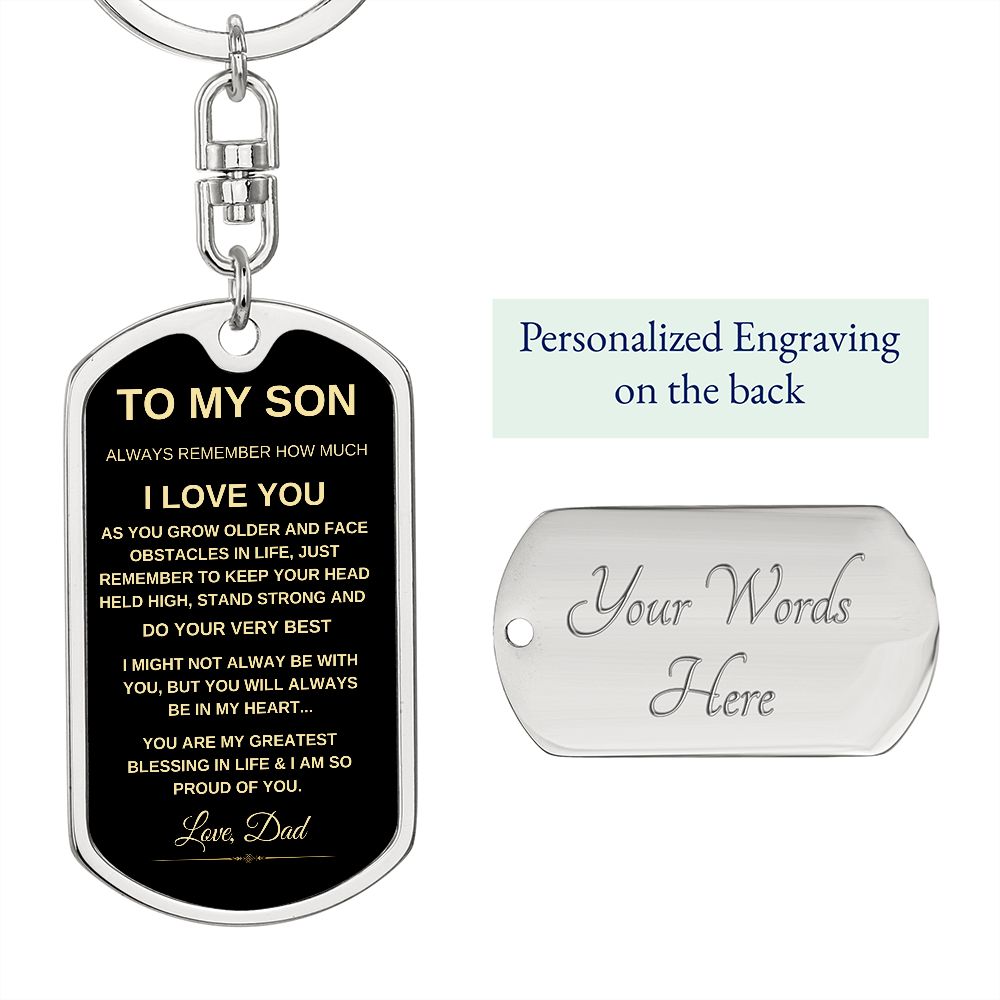 TO MY SON DOG TAG KEYCHAIN