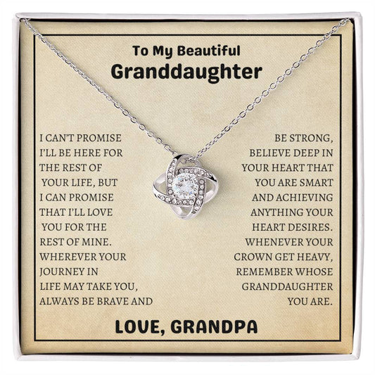 To My Beautiful Granddaughter Always Be Strong And Brave Love Knot Necklace