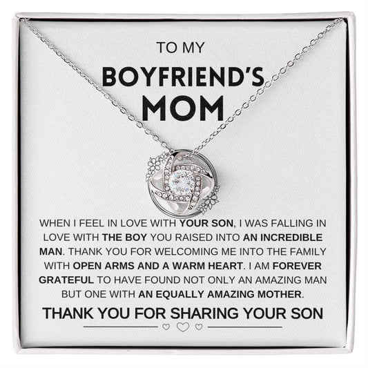 To My Boyfriend's Mom Thank You Love Knot Necklace