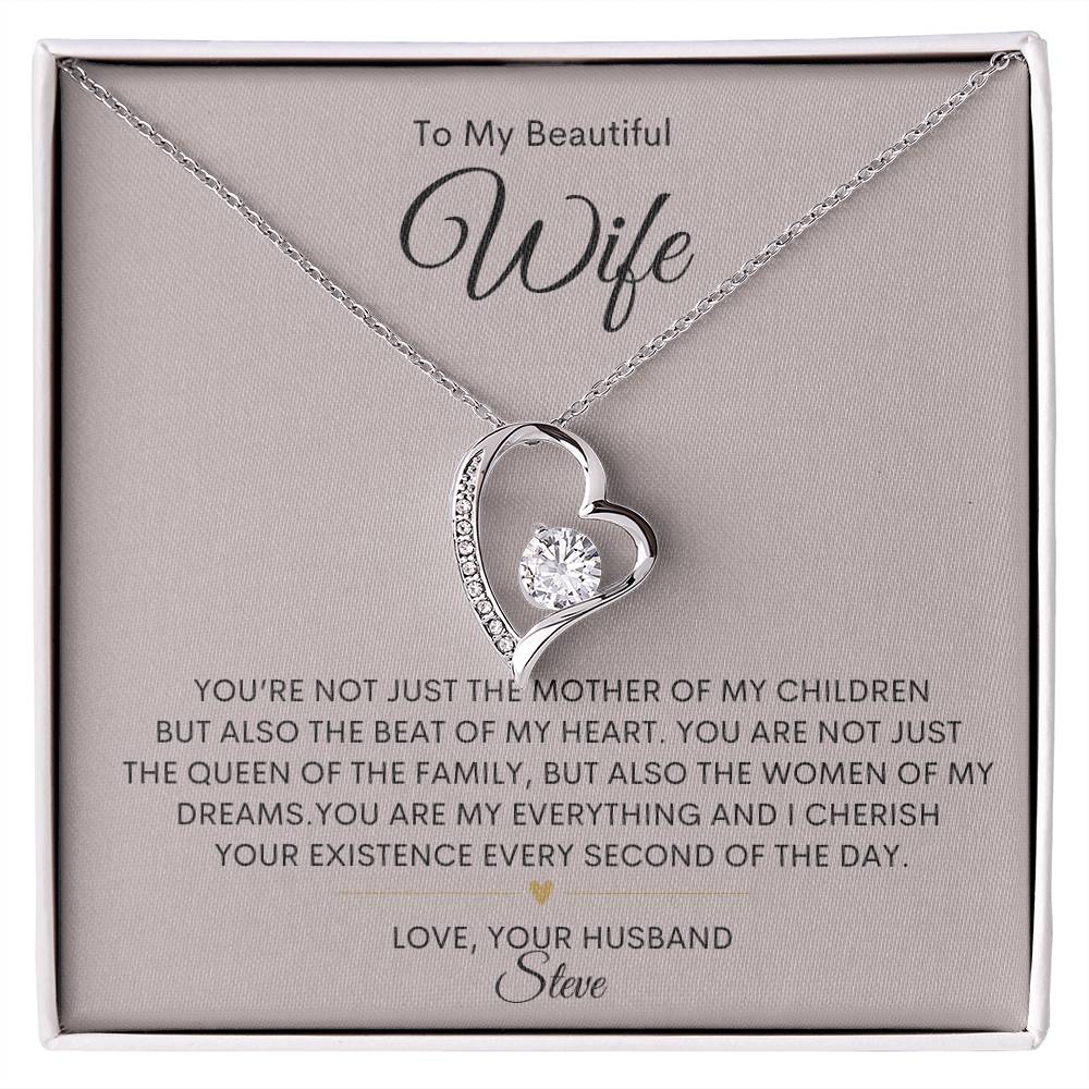 To My Beautiful Wife /Love Your Husband Personalized Message Card With Forever Love Necklace