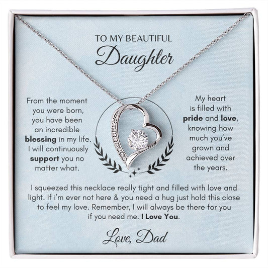 To My Beautiful Daughter , Love Dad Forever love Necklace (Blue/White)