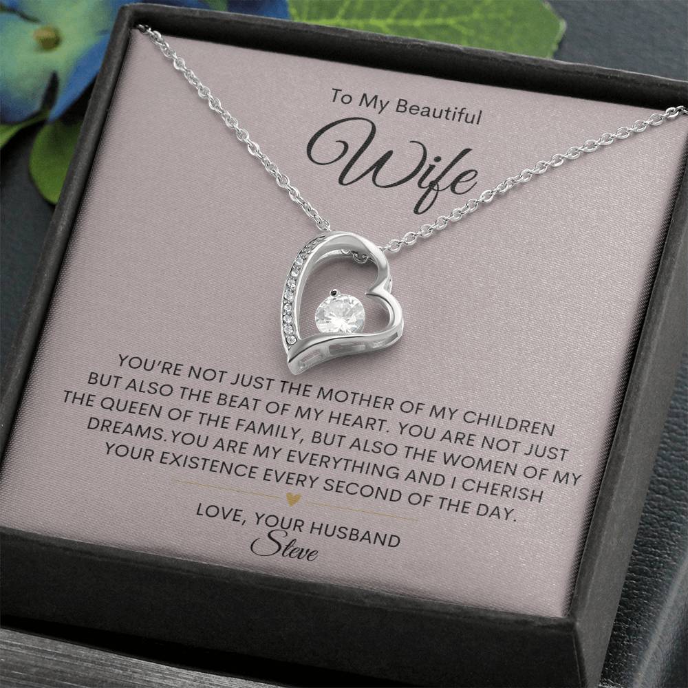 To My Beautiful Wife /Love Your Husband Personalized Message Card With Forever Love Necklace