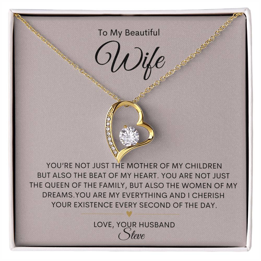 To My Beautiful Wife /Love Your Husband Personalized Message Card With Forever Love Necklace