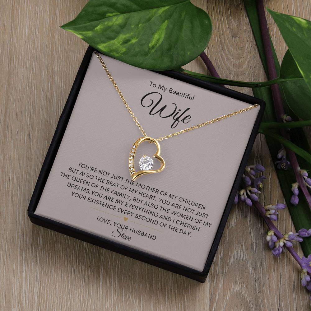 To My Beautiful Wife /Love Your Husband Personalized Message Card With Forever Love Necklace