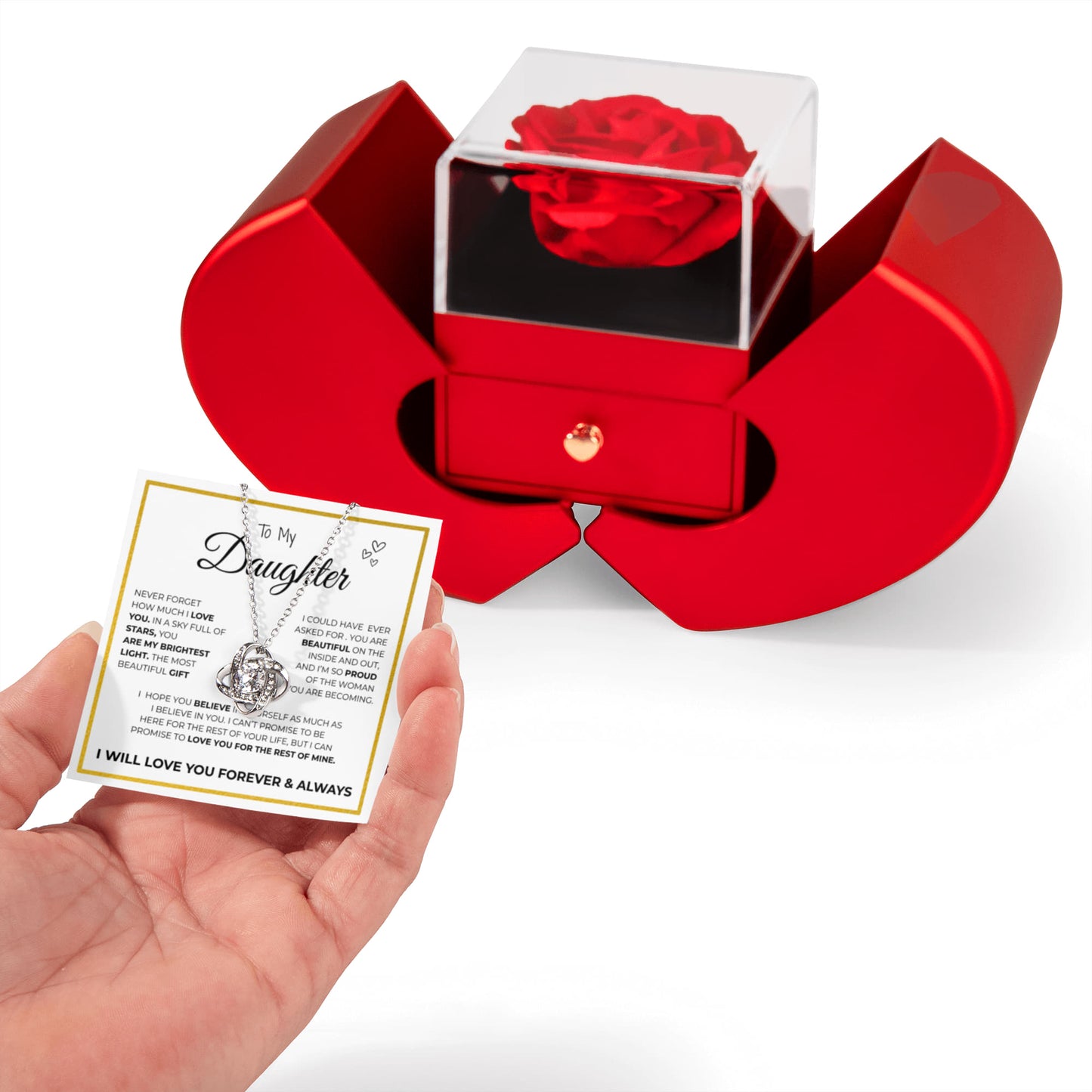 To My Daughter -Eternal Love Necklace With Rose Box Love Knot