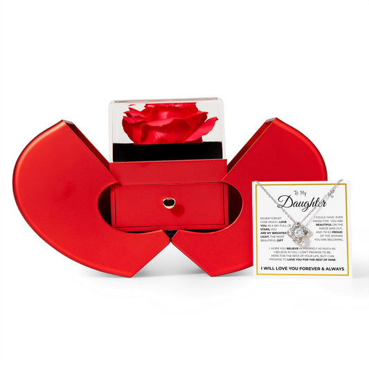 Daughter's Never Forget How Much I love You Necklace & Forever Rose Gift Box