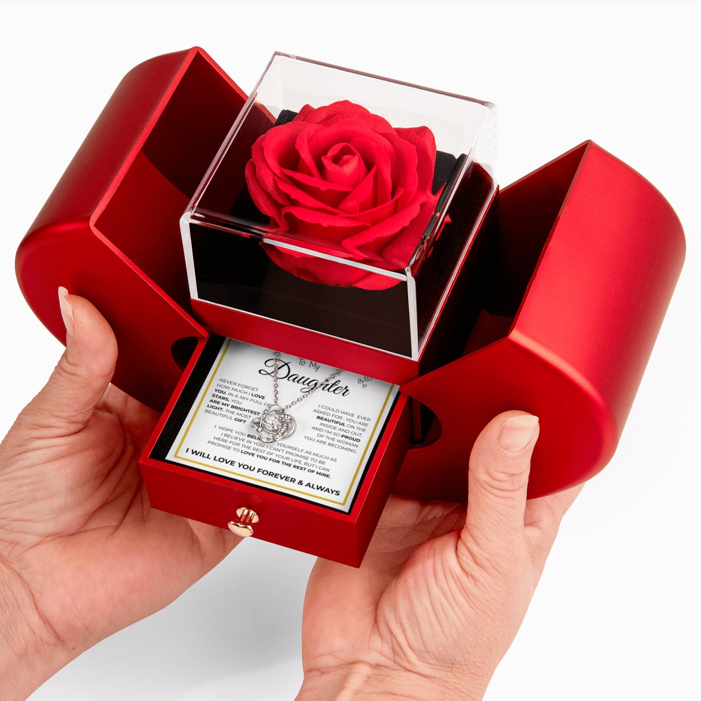 To My Daughter -Eternal Love Necklace With Rose Box Love Knot