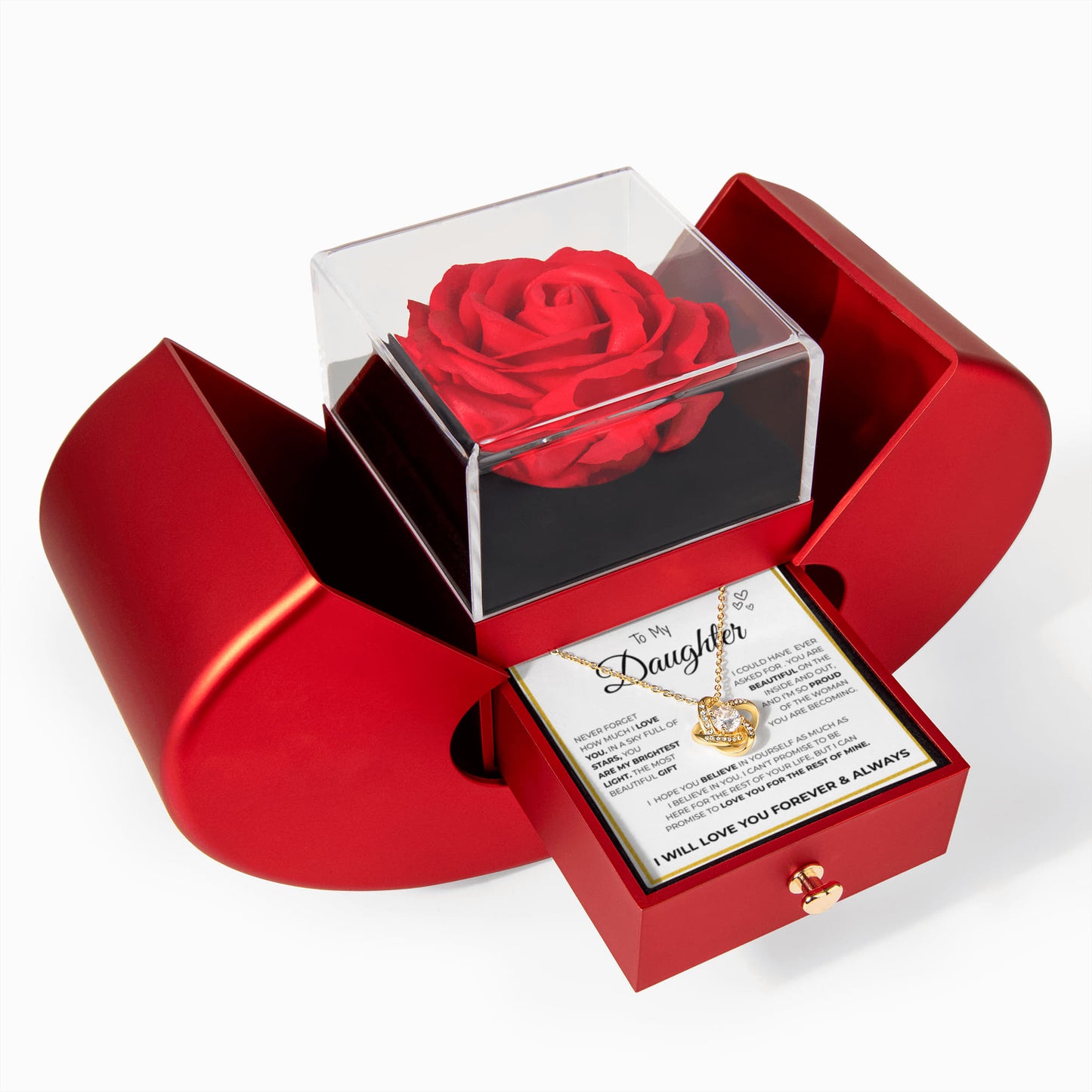 To My Daughter -Eternal Love Necklace With Rose Box Love Knot