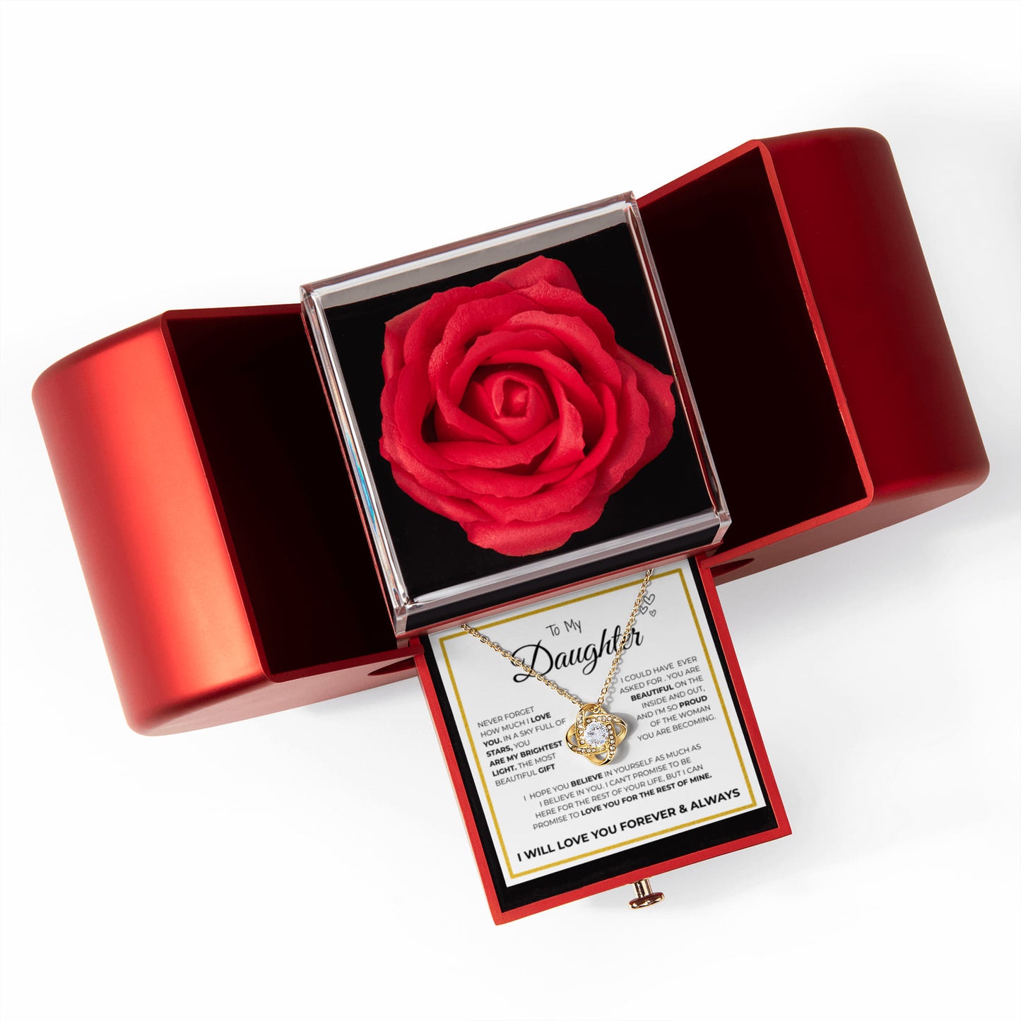 To My Daughter -Eternal Love Necklace With Rose Box Love Knot