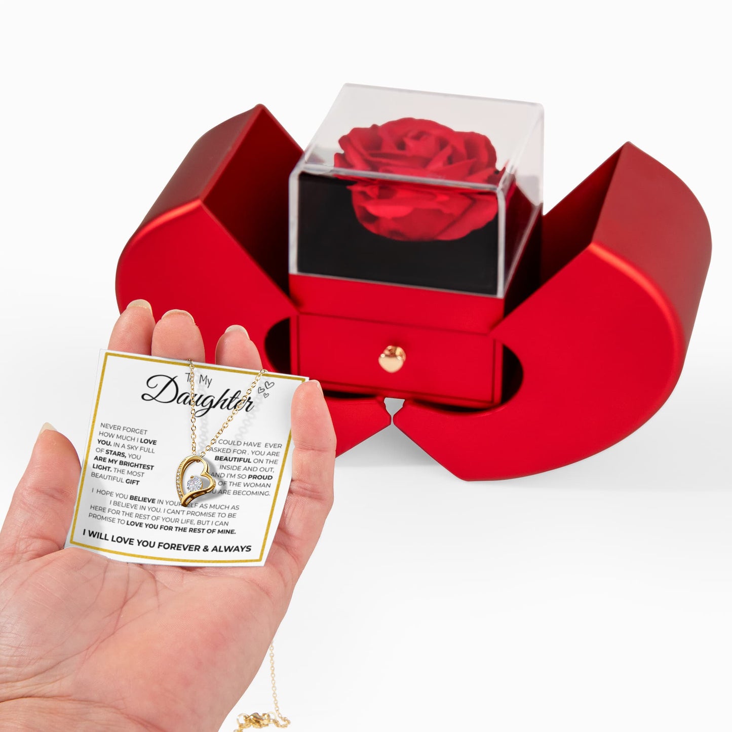 To My Daughter -Eternal Love Necklace With Rose Box Forever Love