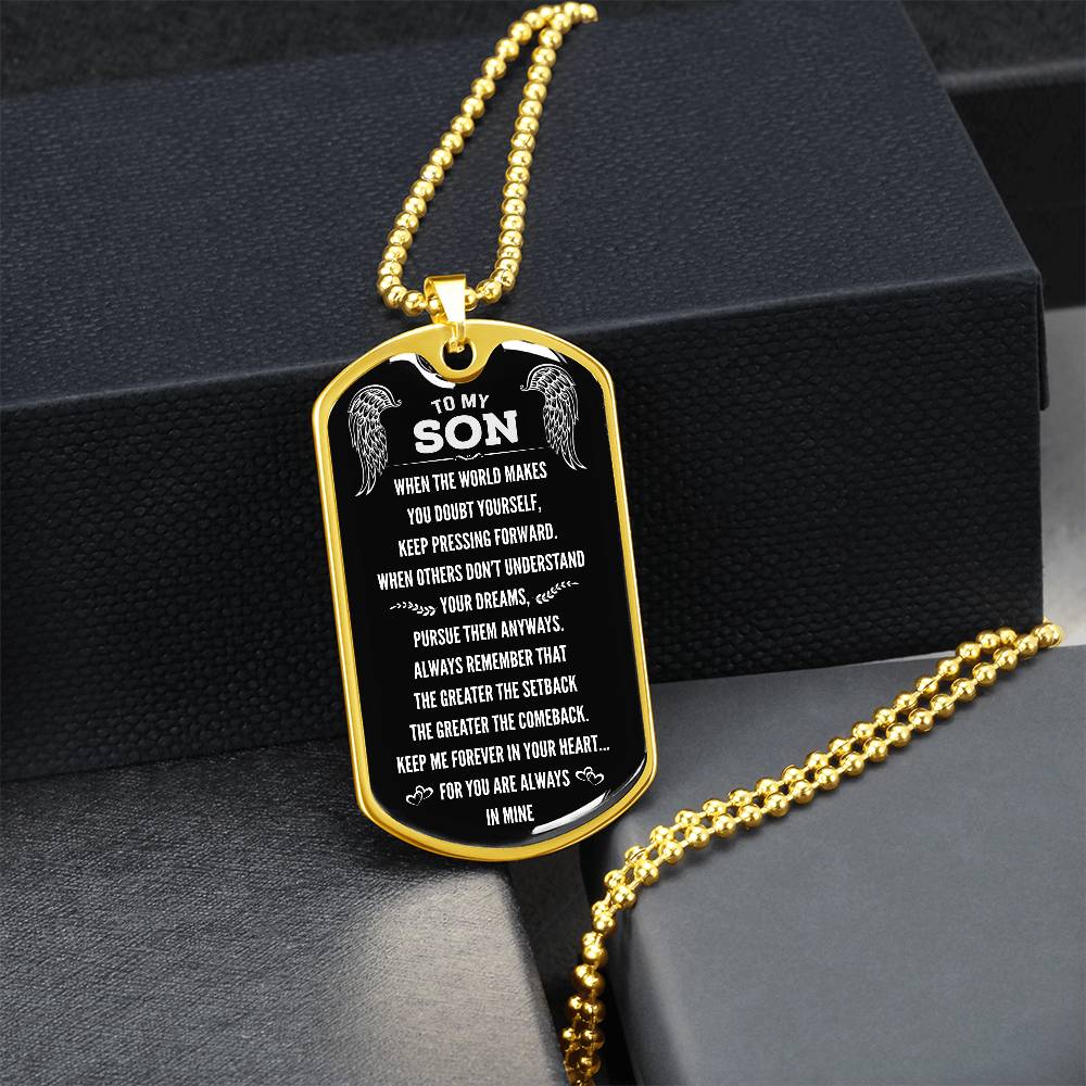 "Gift for Son- The Greater The Comeback" Dog Tag Necklace