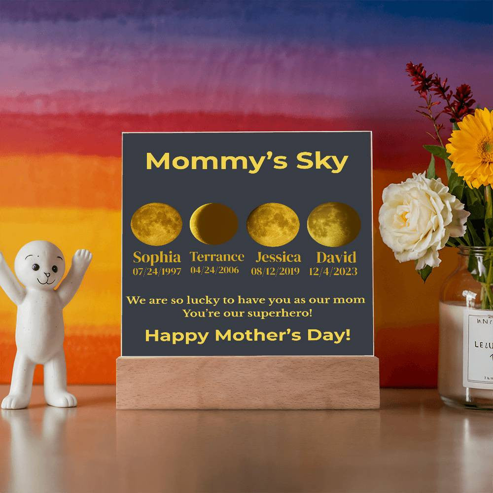 Personalized Moon Phase Acrylic Plaque – “Mommy’s Sky”