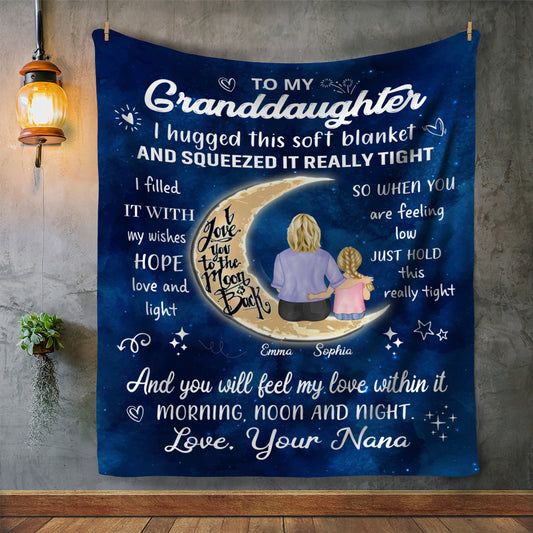 To My Granddaughter I Love You To The Moon And Back Personalized Blankets