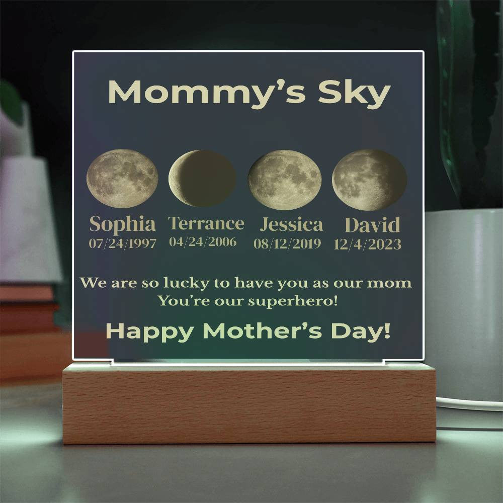 Personalized Moon Phase Acrylic Plaque – “Mommy’s Sky”