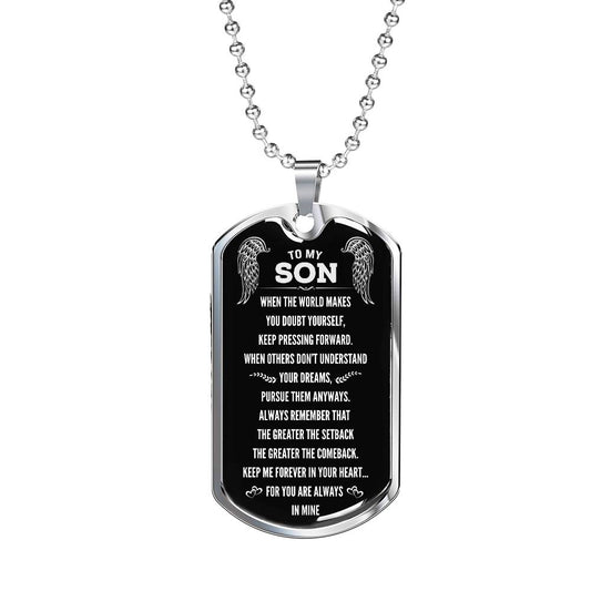 "Gift for Son- The Greater The Comeback" Dog Tag Necklace