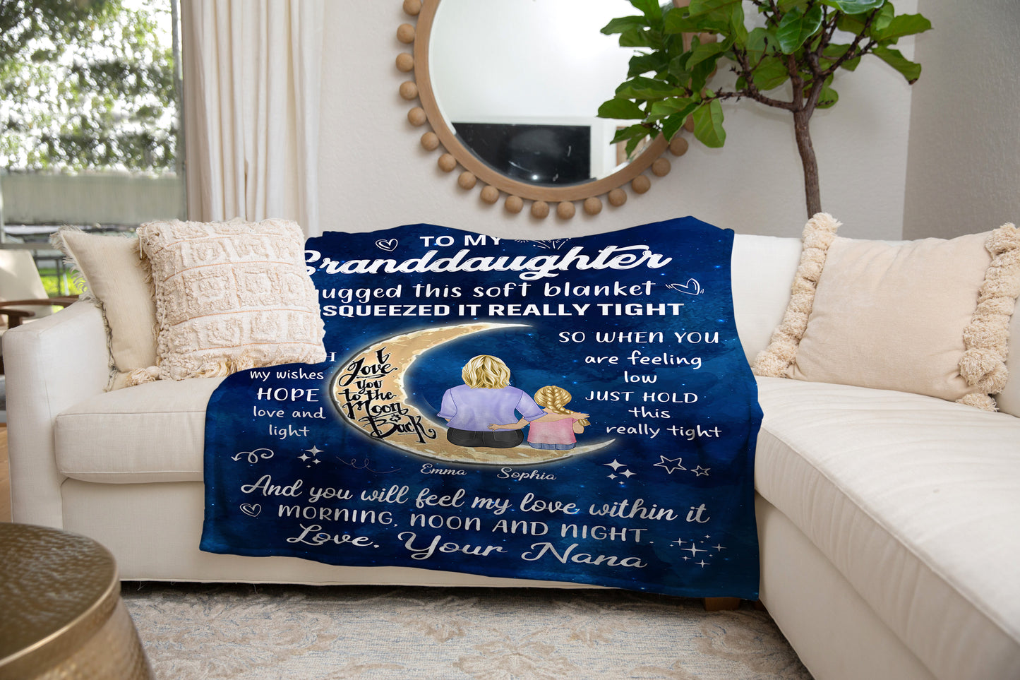 To My Granddaughter I Love You To The Moon And Back Personalized Blankets