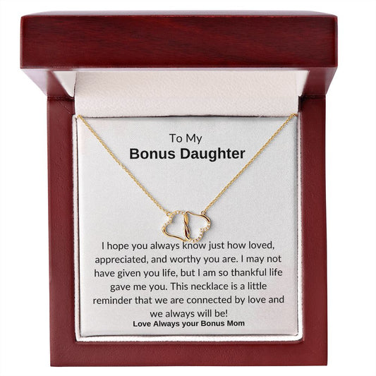 TO MY BONUS DAUGHTER/ INTERLOCKING HEART NECKLACE