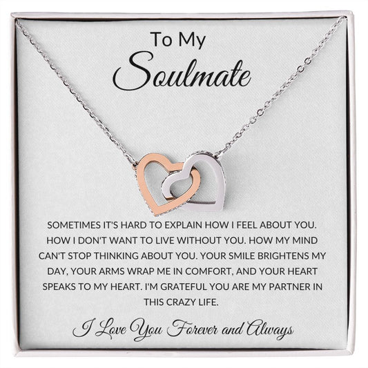 To My Soulmate/ interlocking heart necklece